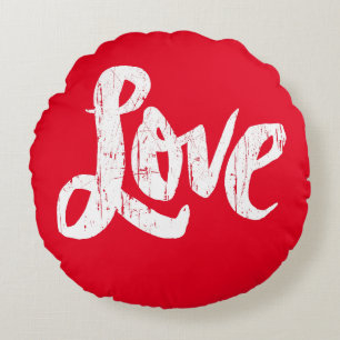 Hippie LOVE Lettering Retro Red Valentine Round Cushion