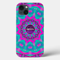 Hippie Love Pink Aqua Custom Name Case