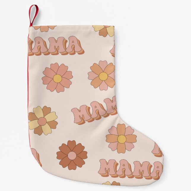 Hippie mama seamless pattern. Groovy background. M Small Christmas Stocking (Front)