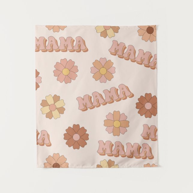 Hippie mama seamless pattern. Groovy background. M Tapestry (Front)