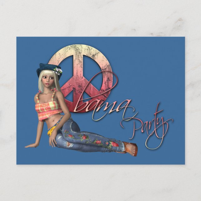 Hippie Obama Party Invitation Postcard (Front)