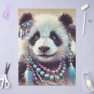 Hippie Panda Bear Chalk-Pastel Decoupage Tissue Paper