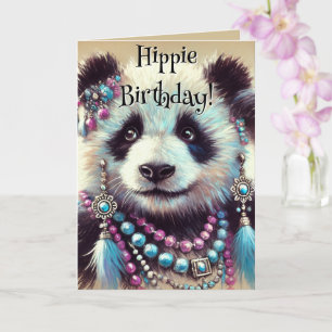 Hippie Panda Bear Personalised Birthday Card
