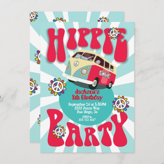 Hippie Party 1960's 1970's Themed Invitation (Front/Back)
