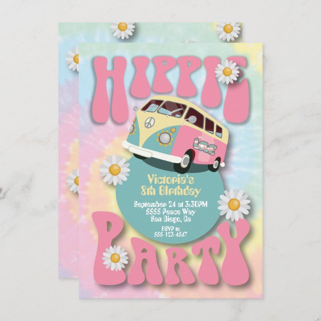 Hippie Party 1960's 1970's Themed Invitation (Front/Back)