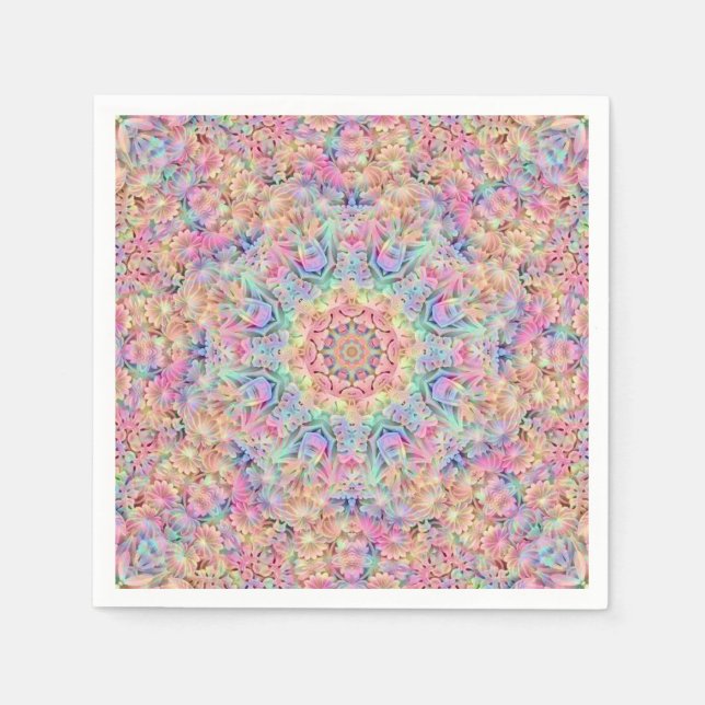 Hippie Pastel Colours Vintage Fractal Kaleidoscope Napkin (Front)