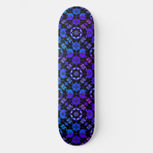 Hippie Patterned Retro Geometric Blue Purple Black Skateboard