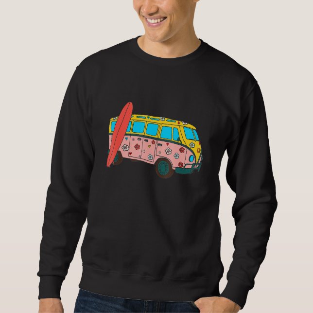 Hippie Peace Bus  Retro Van Flowers Camper Summer Sweatshirt (Front)