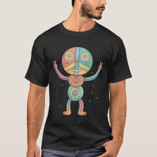 Hippie Peace Doll – Retro Stitched Flower Child T-Shirt