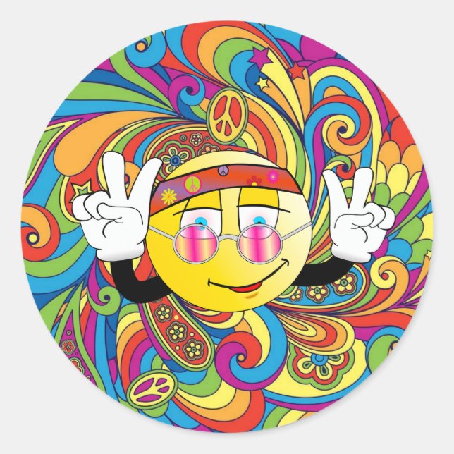 Hippie Peace emjoi Classic Round Sticker (Front)