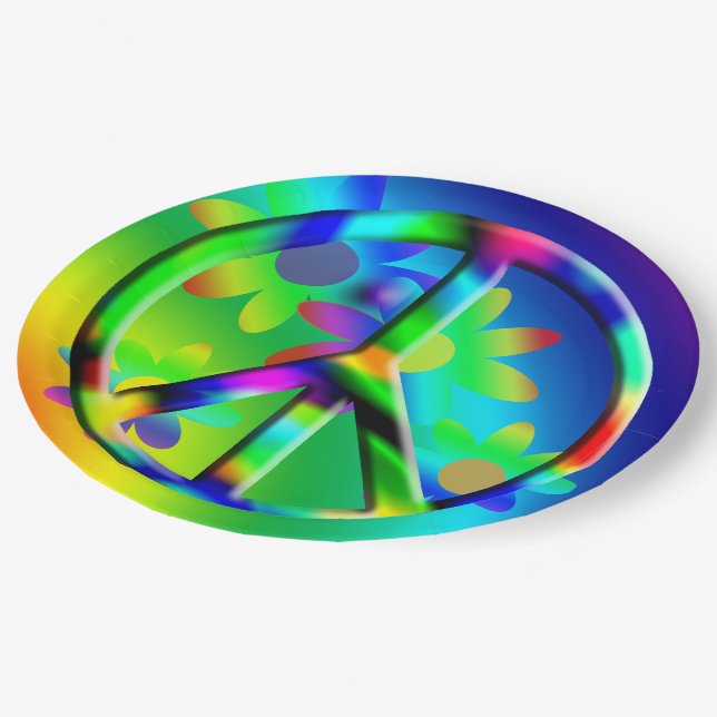 Hippie Peace Flower Power Party Plates (Angled)