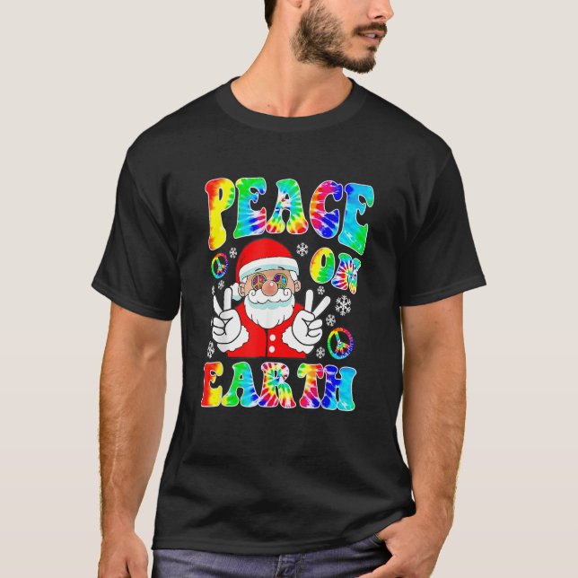 Hippie Peace On Earth Boho Christmas Santa Claus P T-Shirt (Front)