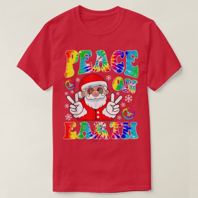 Hippie Peace on Earth Boho Christmas Santa Claus P T-Shirt (Design Front)