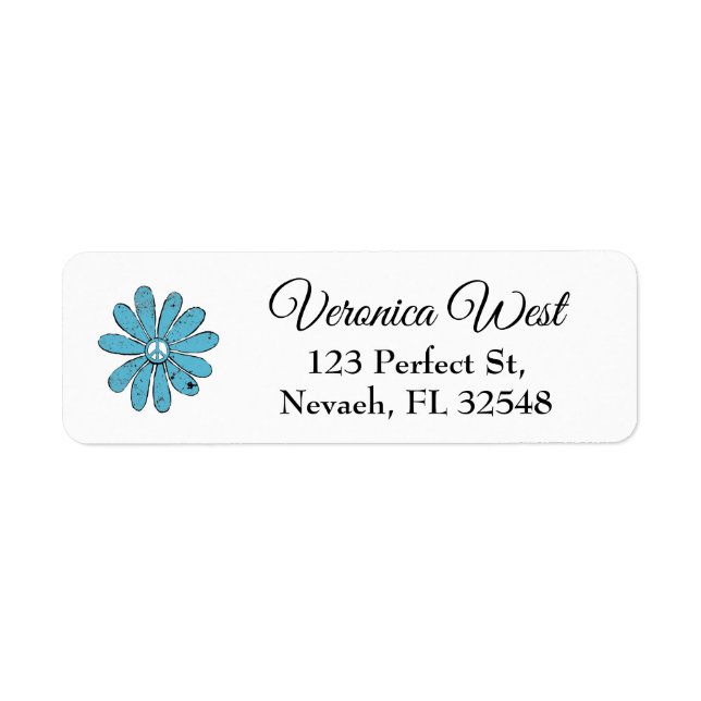 Hippie Peace Sign Flower Aqua Distressed Look (Front)