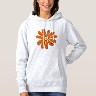 Hippie Peace Sign Flower Orange Distressed Look Hoodie