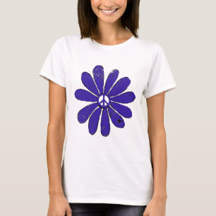 HIppie Peace Sign Flower Purple Distressed Look T-Shirt