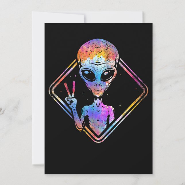 Hippie Peace Sign Outer Space Gift Alien Invitation (Front)