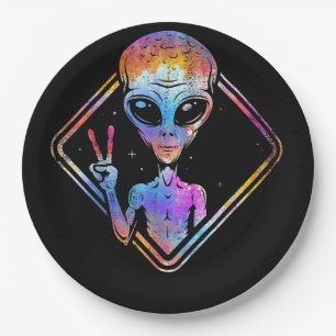 Hippie Peace Sign Outer Space Gift Alien Paper Plate