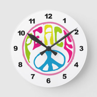 Hippie Peace Sign Round Clock