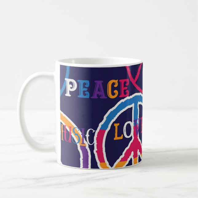 Hippie Peace: Vibrant Symbol Design. Coffee Mug (Left)