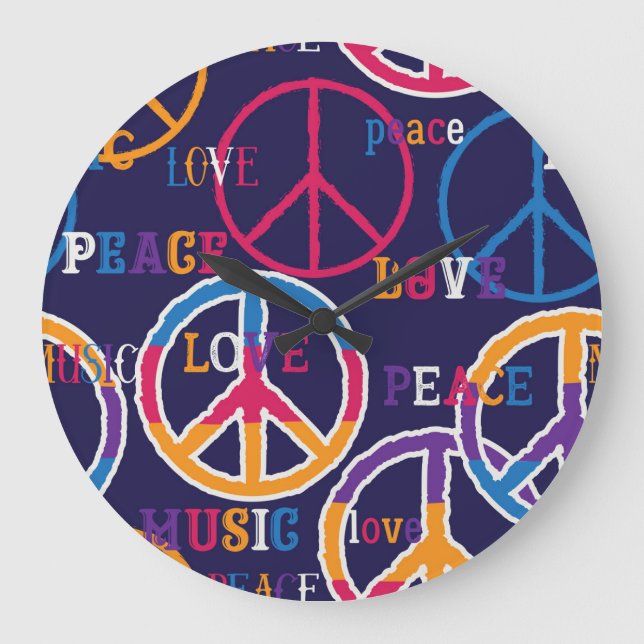 Hippie Peace: Vibrant Symbol Design. Large Clock (Front)