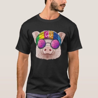 Hippie Pig Love Peace Sign 70S Hippie Domestic Pig T-Shirt