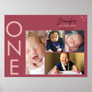 Hippie Pink My First Year Photo Collage Nursery Poster