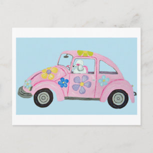 Hippie Poodle in Flower Child Love Car Invitation Postcard