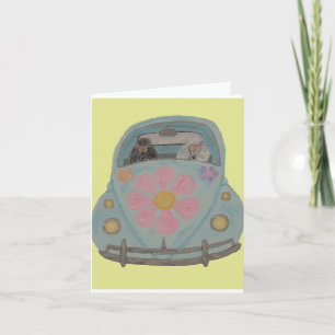 Hippie Poodles in their Flower Child Love Car Invitation