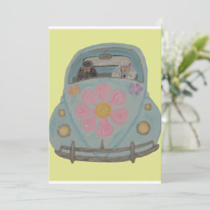 Hippie Poodles in their Flower Child Love Car Invitation