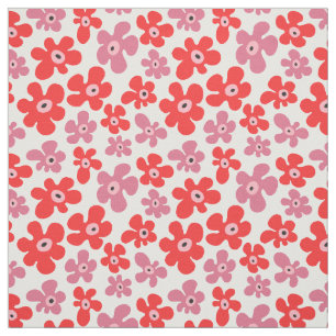 Hippie Poppy Flowers Red Pink Floral Pattern Fabric