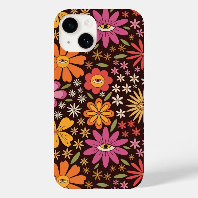 Hippie Psychedelic 70s Groovy Flowers Eye Pattern  Case-Mate iPhone Case (Back)