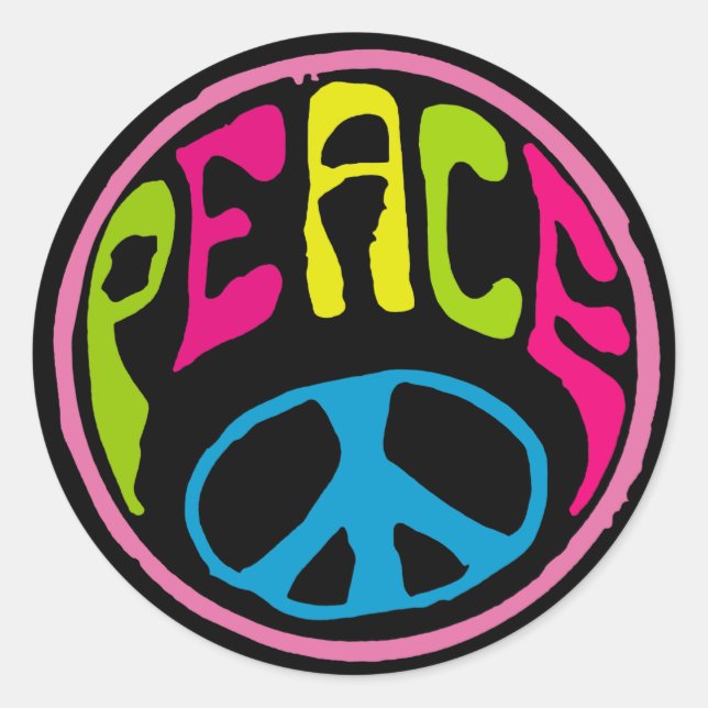Hippie Psychedelic Peace Sign Classic Round Sticker (Front)