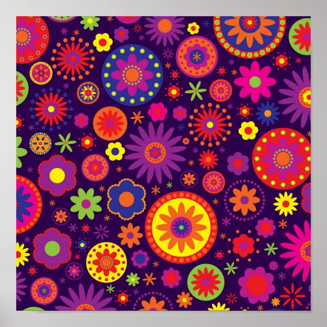 Hippie Purple Rainbow Flowers Poster (Front)