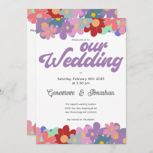Hippie QR code flower power funky groovy wedding Invitation