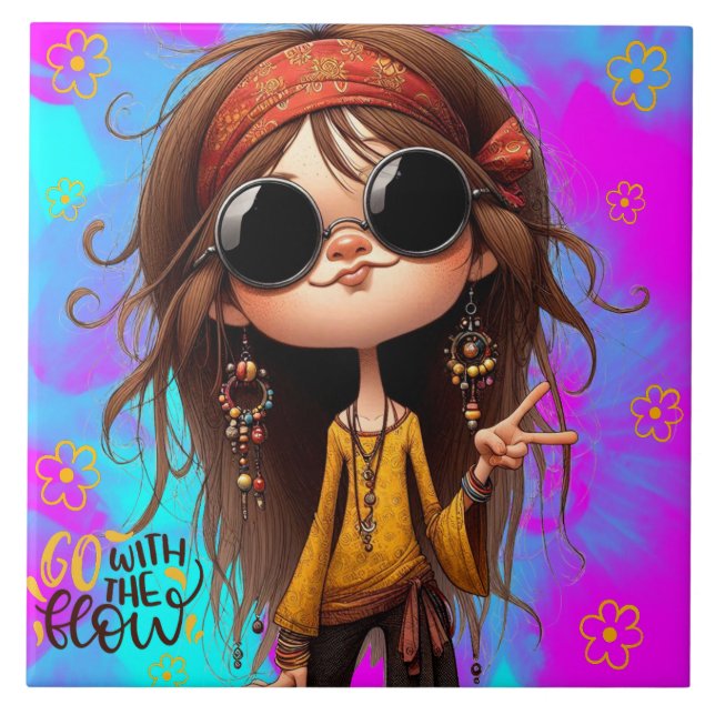 Hippie Quirky Girl Flow Ceramic Tile (Front)