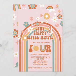 Hippie Rainbow 4th Birthday Invitation