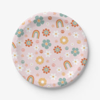 Hippie Rainbow Groovy Birthday Paper Plates