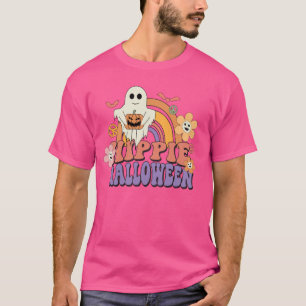 Hippie Rainbow Halloween Ghost Pumpkin Retro Women T-Shirt