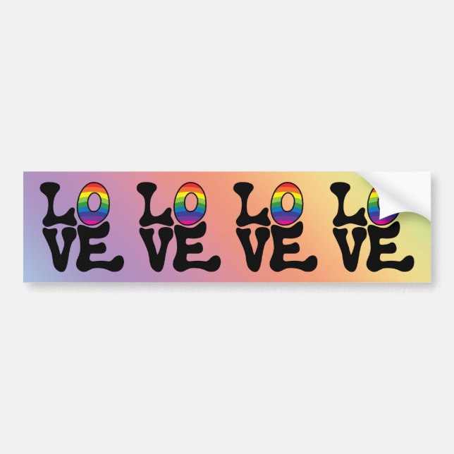 Hippie Rainbow Love Text Bumper Sticker (Front)