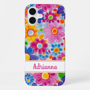 Hippie Retro Groovy Floral Personalised iPhone 16 Plus Case