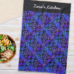 Hippie Retro Pattern Blue Purple Personalised Tea Towel<br><div class="desc">Add hippie cool to the kitchen with this retro patterned tea towel. The towel features a colourful geometric pattern in a mix of dark blues, purples, black and white, with fades giving a hand-dyed rustic appearance. The kitchen towel makes an ideal gift for all who love chilled and groovy style....</div>