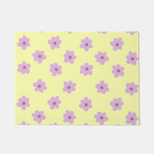 Hippie Retro Purple Yellow Flower Y2K Pattern Doormat