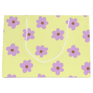 Hippie Retro Purple Yellow Flower Y2K Pattern Large Gift Bag