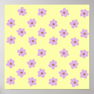 Hippie Retro Purple Yellow Flower Y2K Pattern Poster