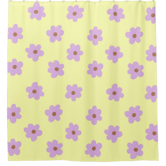 Hippie Retro Purple Yellow Flower Y2K Pattern Shower Curtain (Front)
