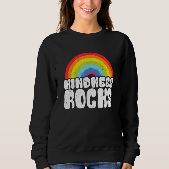Hippie Retro Teacher Anti Bullying Rainbow Kindnes Sweatshirt (Front)