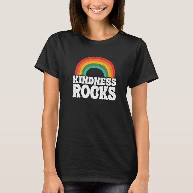 Hippie Retro Teacher Anti Bullying Rainbow Kindnes T-Shirt (Front)