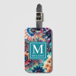 Hippie Retro Tie-Dye Monogrammed Luggage Tag