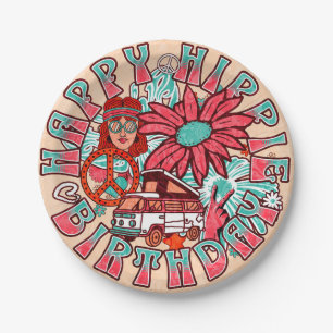 Hippie Retro Vintage Colors Birthday Paper Plate